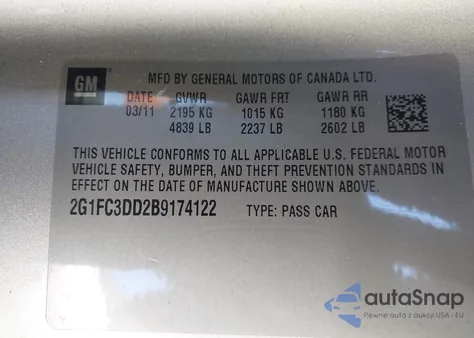 2011 Chevrolet Camaro 2Lt из США, поврежденный, VIN 2G1FC3DD2B9174122